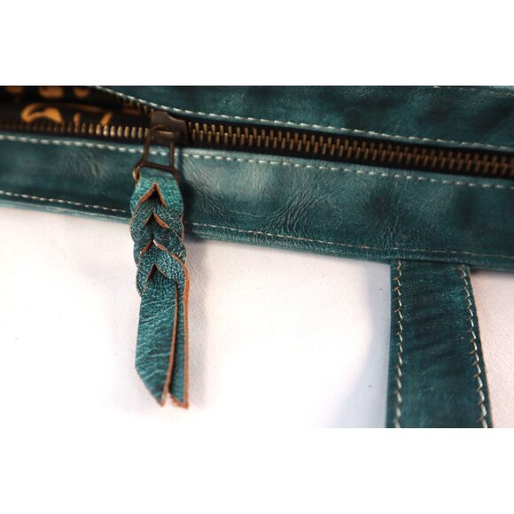 LEADERS IN LEATHER Turquoise Embossed Tote Bag with Floral Pattern - Picture 10 of 10